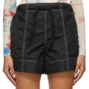 Ganni Black Contrast-Stitch Athletic Drawstring Shorts